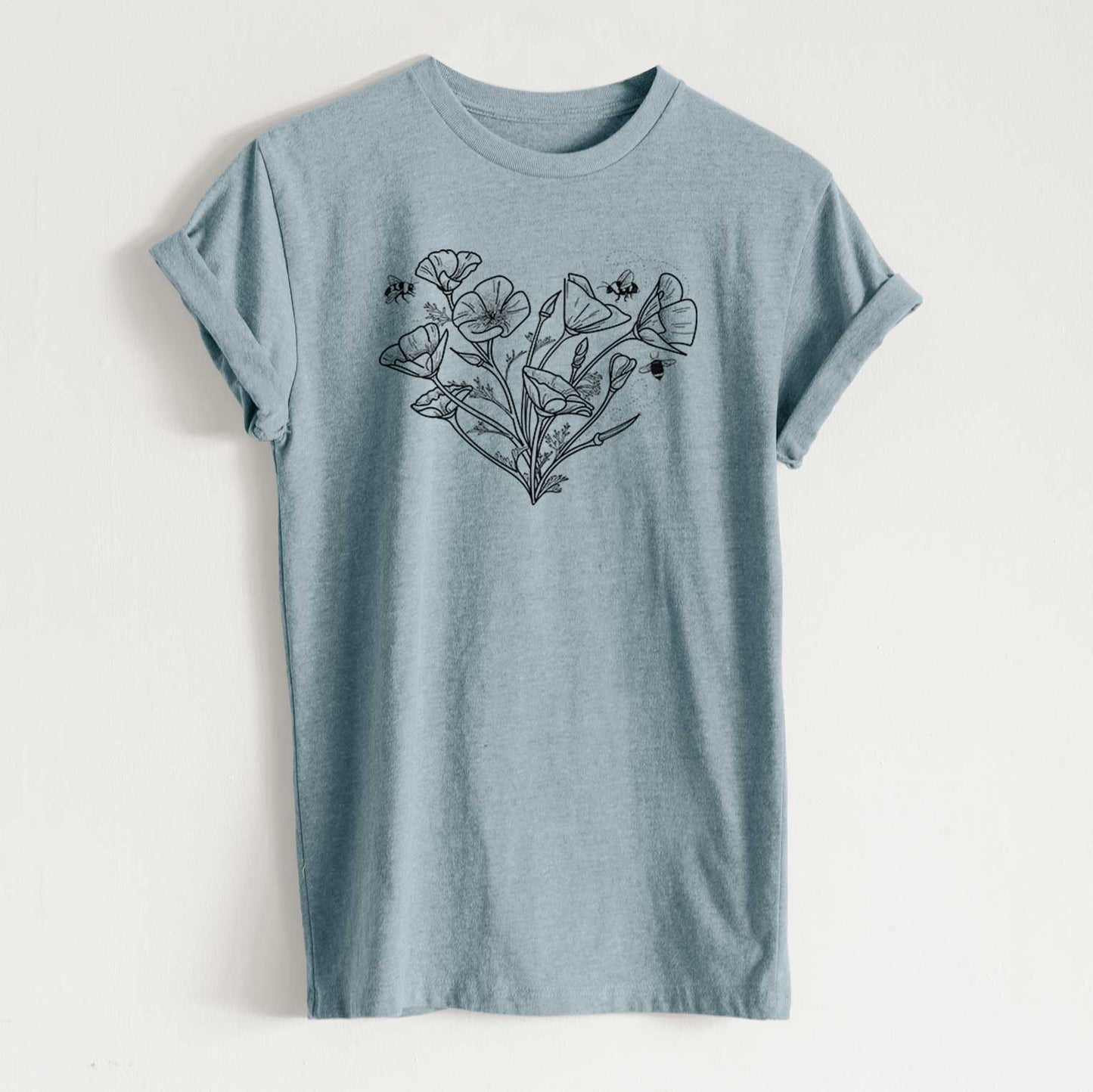 California Poppy Heart - Unisex Recycled Eco Tee by Because Tees
