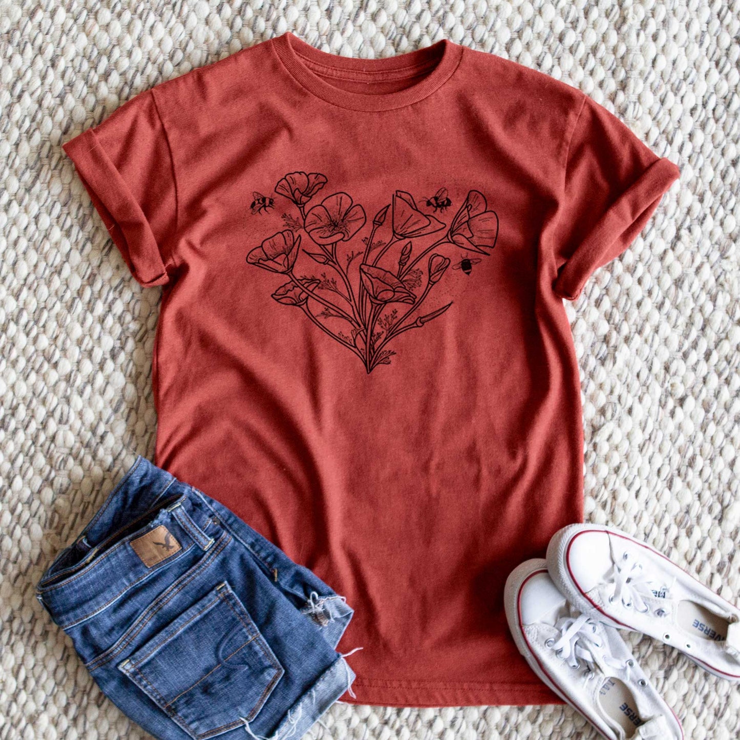 California Poppy Heart - Unisex Recycled Eco Tee by Because Tees